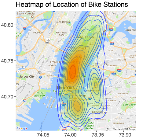 Heat mat graph of bike rides in NYC