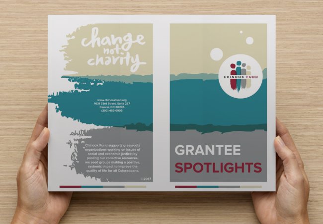 A design for the cover of a pamphlet highlighting different grantees.
