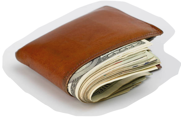Photo of a wallet filled with lots of money